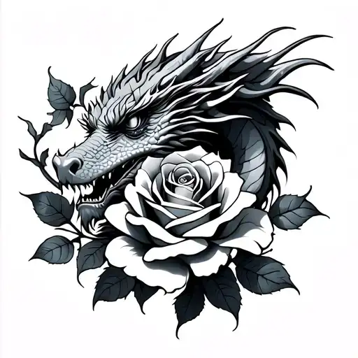 Dragon And Rose Intertwined