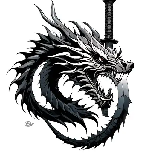 Dragon With Katana Sword