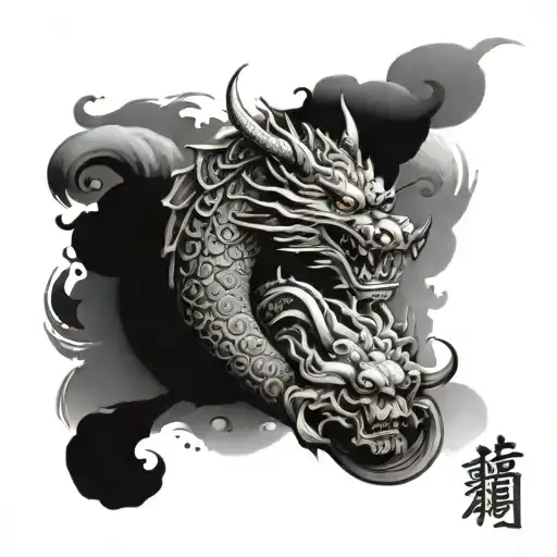 Dragon Wrapped Around A Battle Worn Samurai On The Upper Arm And Foo Dog On The Lower Arm