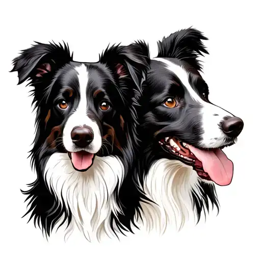Two Simple Black And White Border Collies Outline