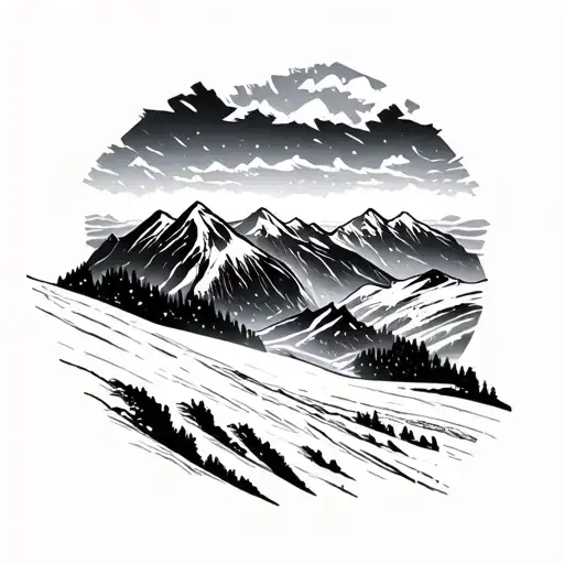 Mountains Sunset And Skier