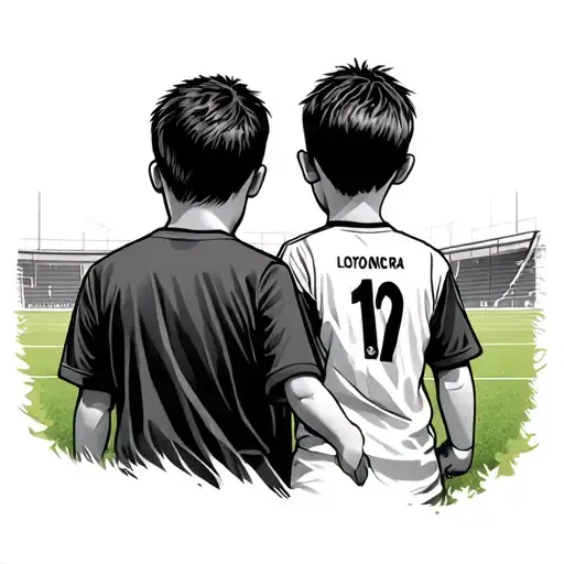 A Man And Child From Behind Who Look At A Soccer Field