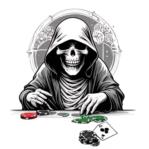 Grim Reaper Dealing Poker Games With Skeleton Playing