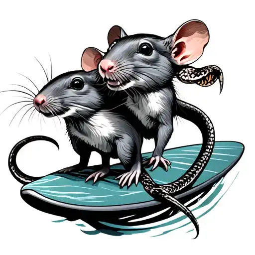 Twin Rat Surfing With A Snake Tattoo Design