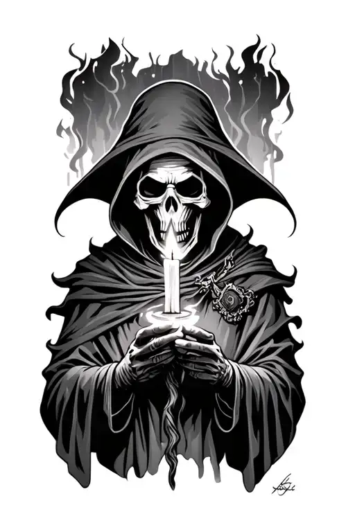 Realistic Grim Reaper Holding A Candle Burning