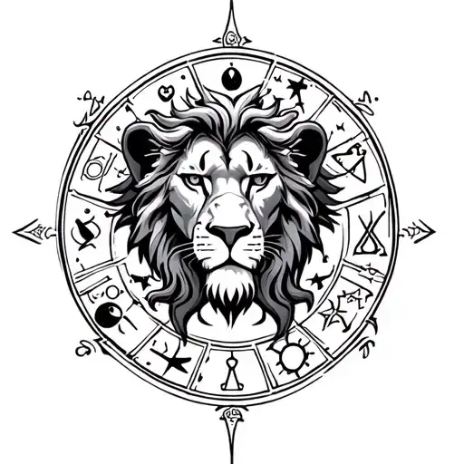 Leo Zodiac Sign With Griffin Surrounded By Symbols