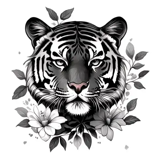 Tiger With Cerezo Flowers