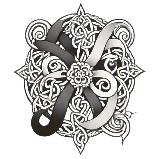 Celtic Knotwork Intertwined With Vines And Gerbers