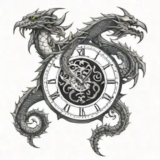 A Dragon And Scorpion In A Yin-yang Design With A Clock Face In The Center