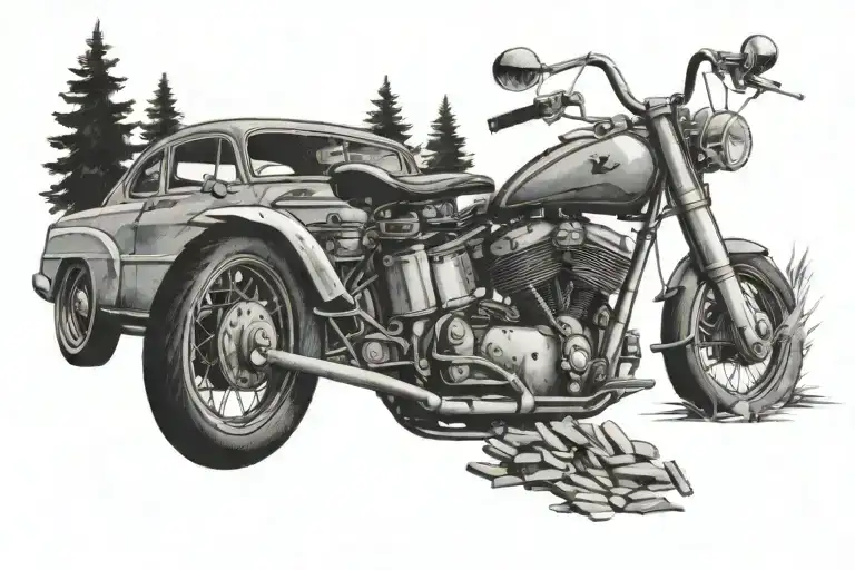 A Campfire Scene With Shadows Of Speeding Street Bikes And A Classic Car In The Background