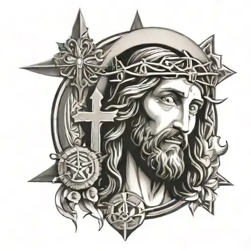 Jesus Christ Surrounded By Symbols
