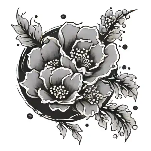 Small Flowers Making A Water Paint Brush Stroke Enso