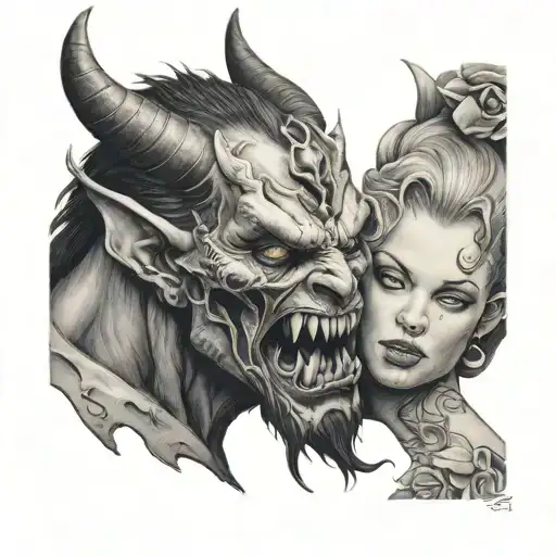 Realistic Demon Holding Girl Face