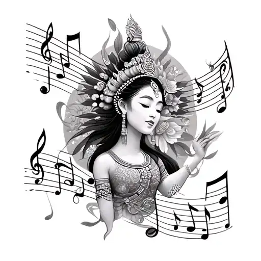 Balinese Dancer Surrounded My Music Notes