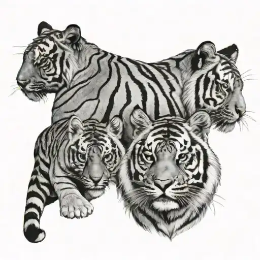 Tiger And 3 Cubs