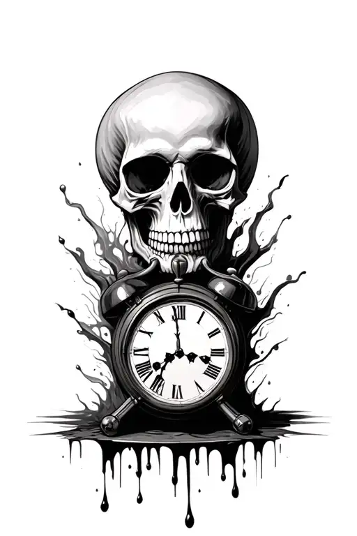 A Skull With A Clock Melting