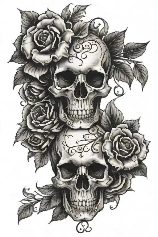 Skull Flowers Intertwined
