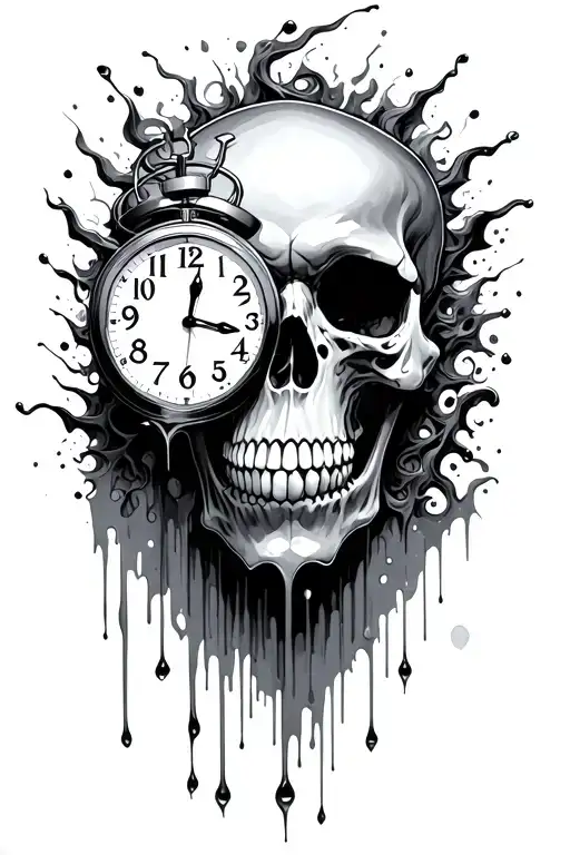 A Skull With A Clock Melting Away