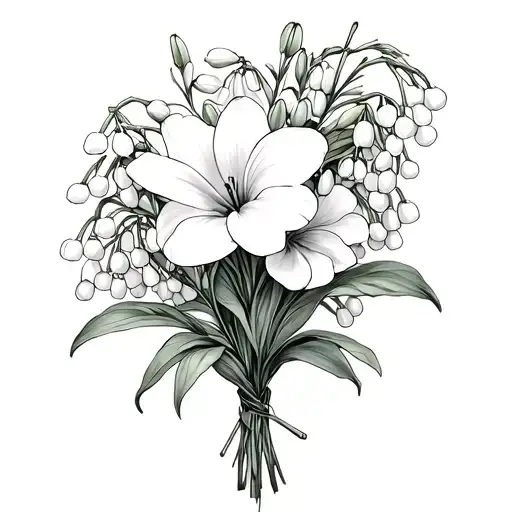 Cosmos And Lily Of The Valley Bouquet Line Work