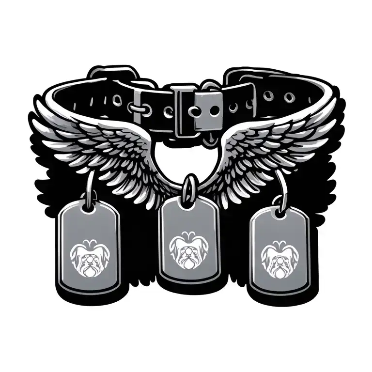 Dog Collar With Angel Wings And Four Dog Tags