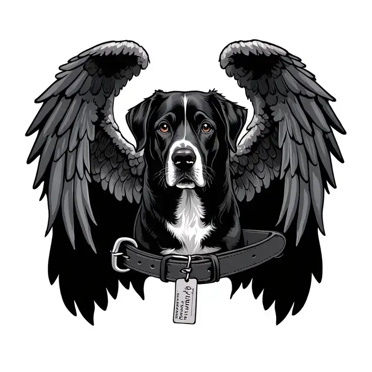 Angel Wings Above Dog Collar With Tag