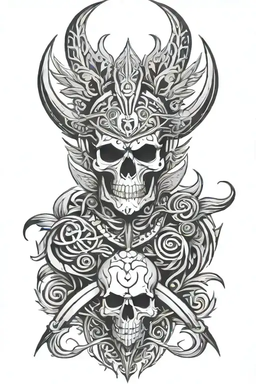 Tribal Tattoo With A Skull Full Sleeve