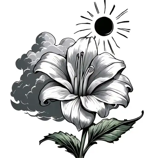 A Lilly Blooming Dispite A Heavy Stromy Cloud On Top And A Small Sun Ray Helping The Flower