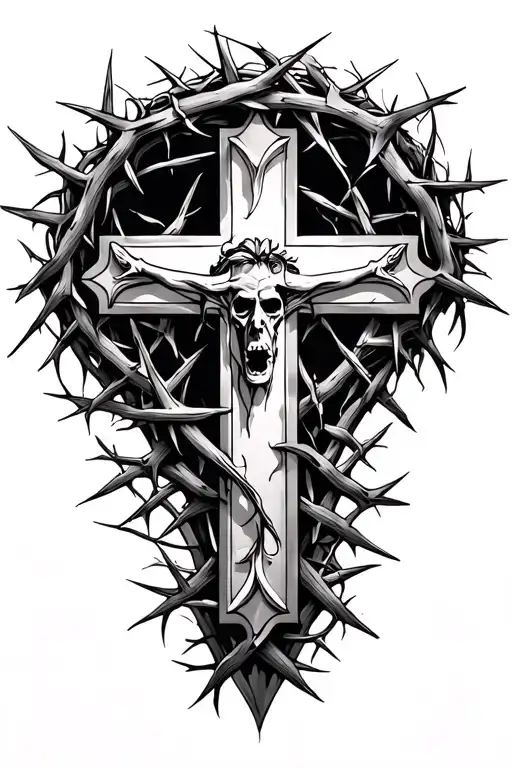 Cross With Crown Of Thorns Full Sleve