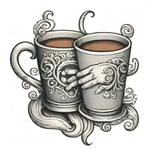 Two Coffee Cups Holding Hands