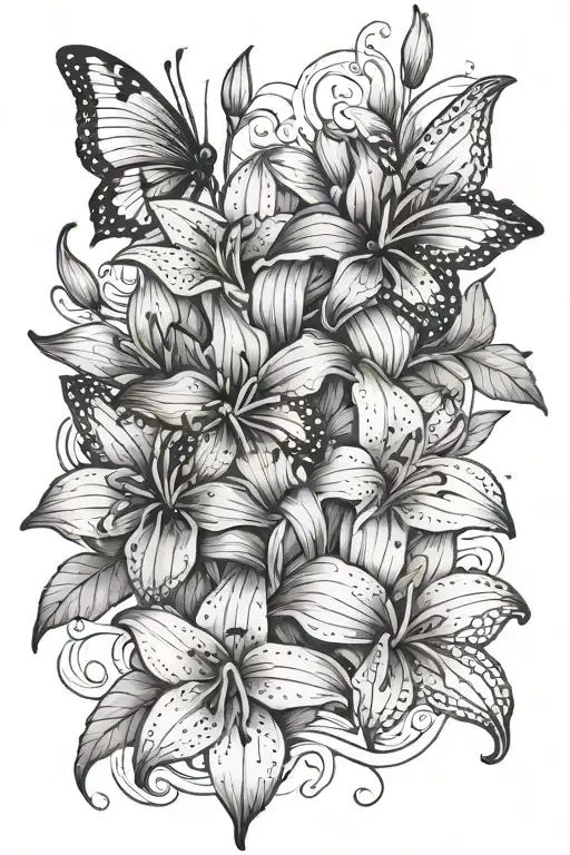 Lily Flower With 3 Butterflies