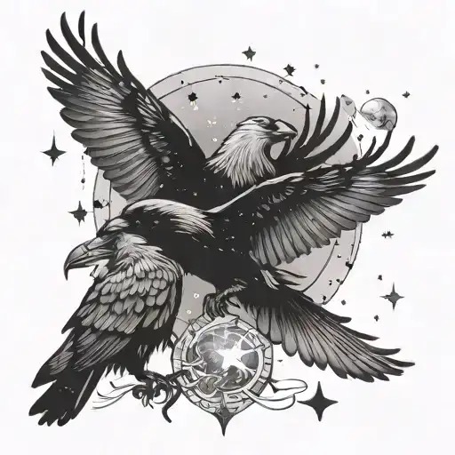 3 Crows Going Up The Colorbone With A Leo Constellation In The Background