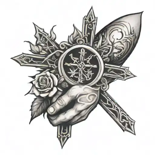 Roses Thorns And Sun Setting Hands Holding Cross Wrapped