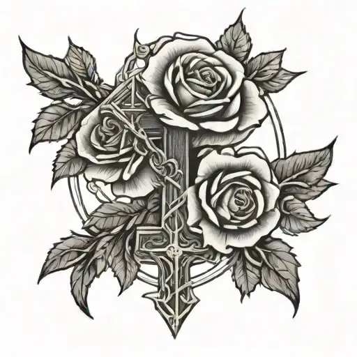 Roses Thorns And Sun Setting Hands Holding Cross Intertwined