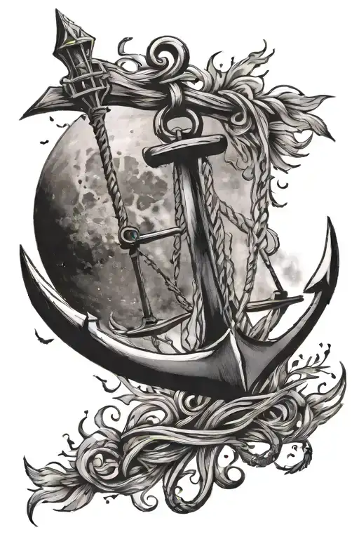 Anchor And Broom In Front Of Moon