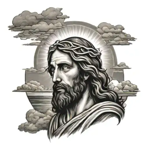 Jesus With Sun Setting In Background