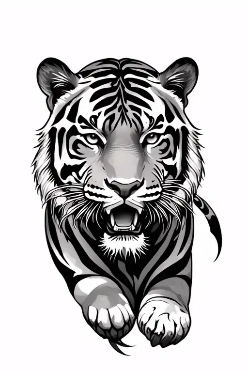 Wild Tiger And Life Tattoo Design Featuring