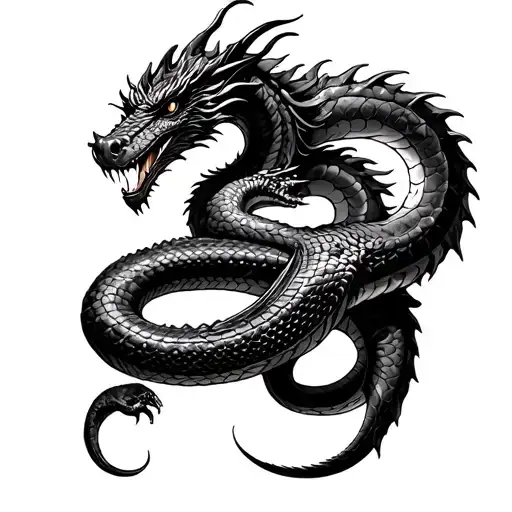 Dragon Vs Anaconda Tattoo In A White Background
