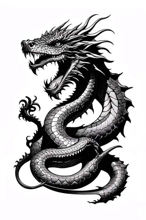 Dragon Vs Anaconda Tattoo In A White Background