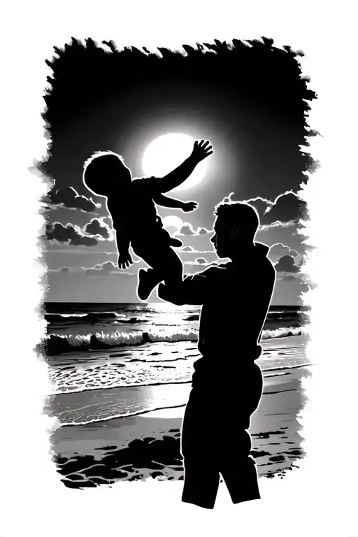 Father Tossing Toddler Son In The Air With Beach Background And Sun Setting