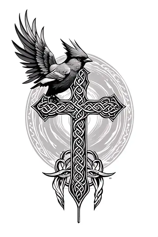 Celtic Cross With Cardinal Perched Atop