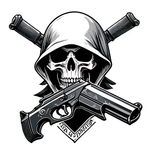 Grim Reaper Skull With Gun Intertwined