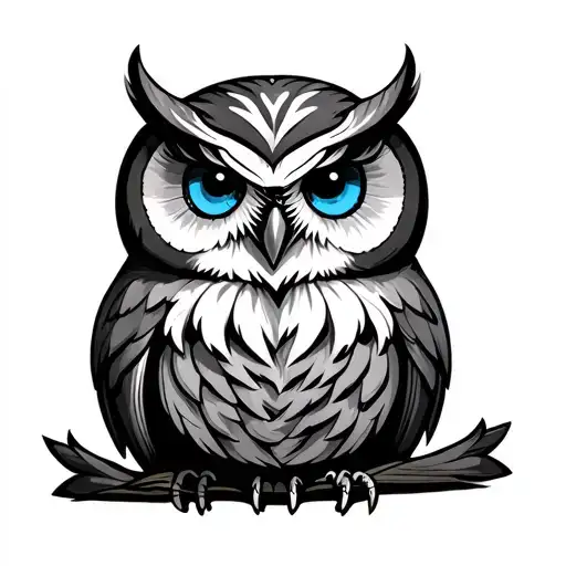 Owl With Blue Eyes Tattoo Design