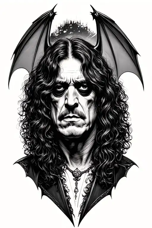 Unique Ozzy Osbourne And Bat Tattoo Design