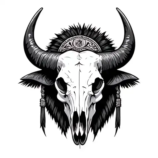Realistic Buffalo Skull With Shaman Style