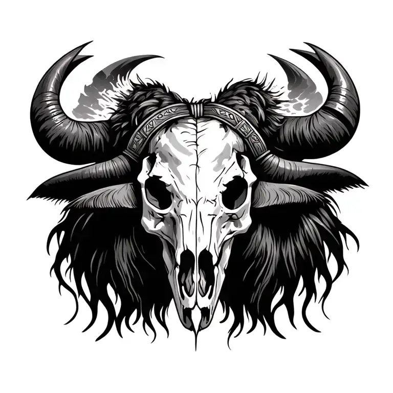 Realistic Buffalo Skull With Shaman Style