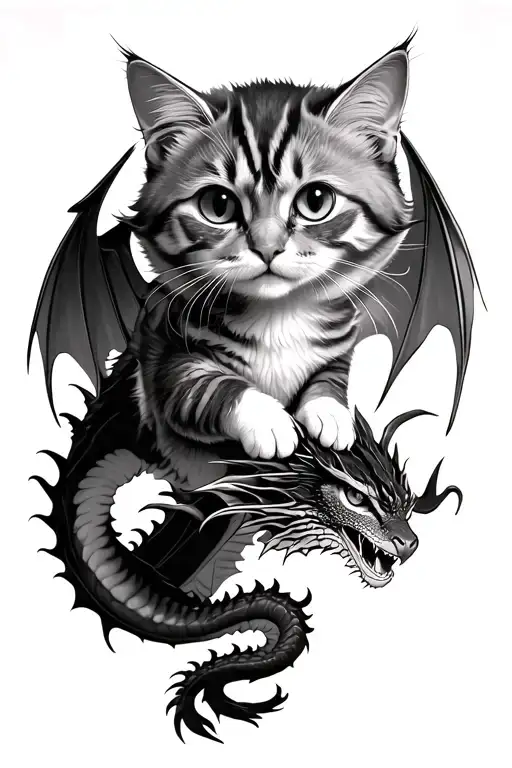 Cat Sitting On A Dragon Flying