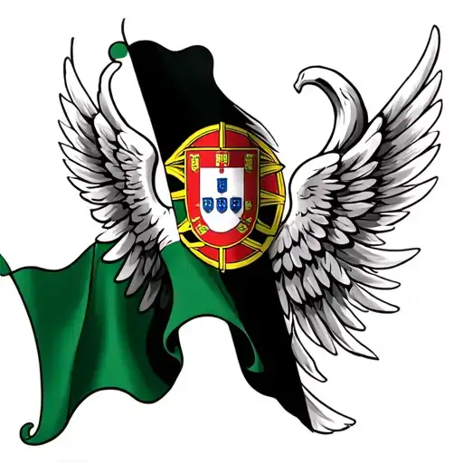 One Angel Wing Spread Out With A Portuguese Flag Intertwined