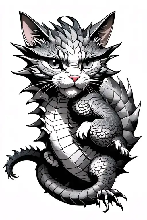 Dragon With A Cat Sitting On His Back