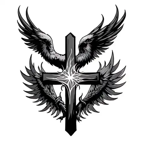 Fire Bird Holding A Cross