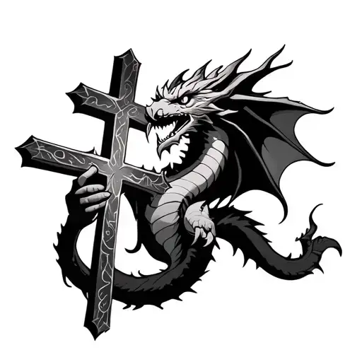 Dragon Holding A Cross